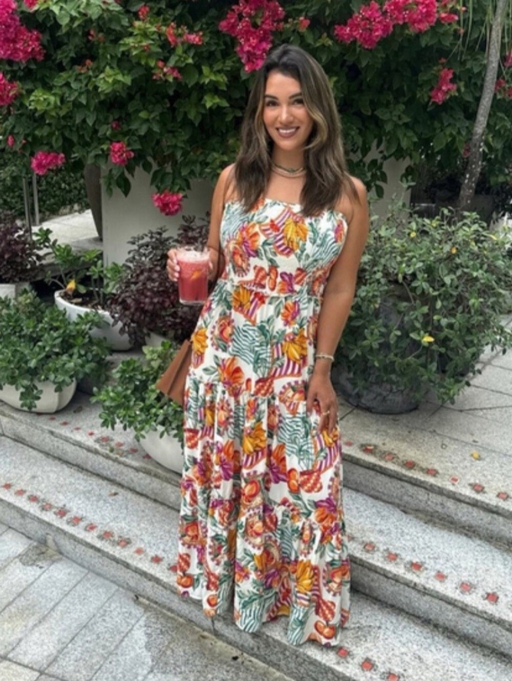 Viral Abel The Label Floral Tropical Strapless Smocked Tiered Maxi Dress XL